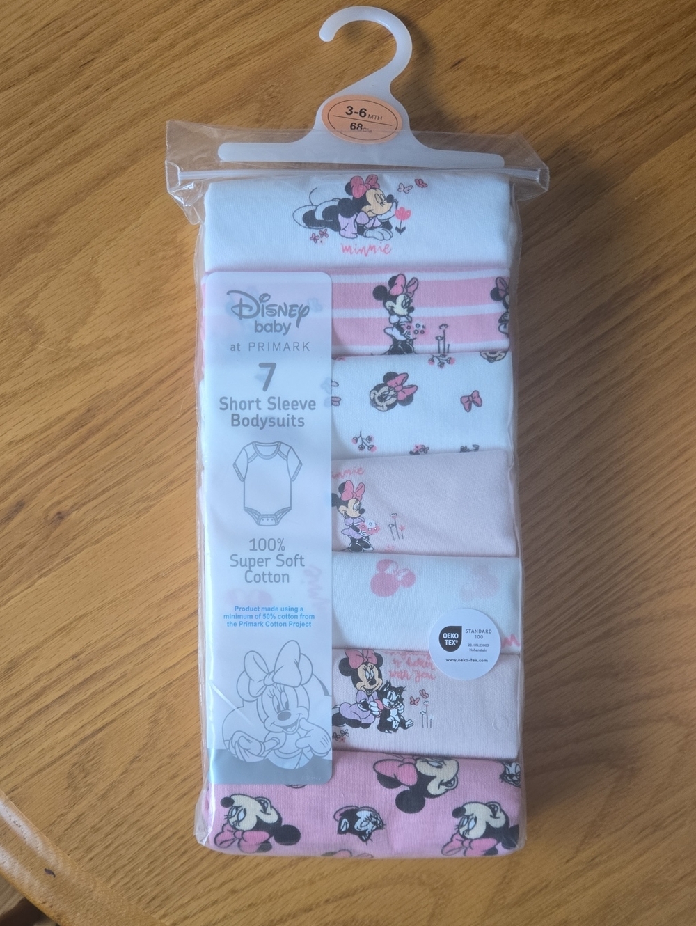 Disney Baby Pink & White Minnie Mouse Short Sleeve Bodysuit Pack - 7pc
